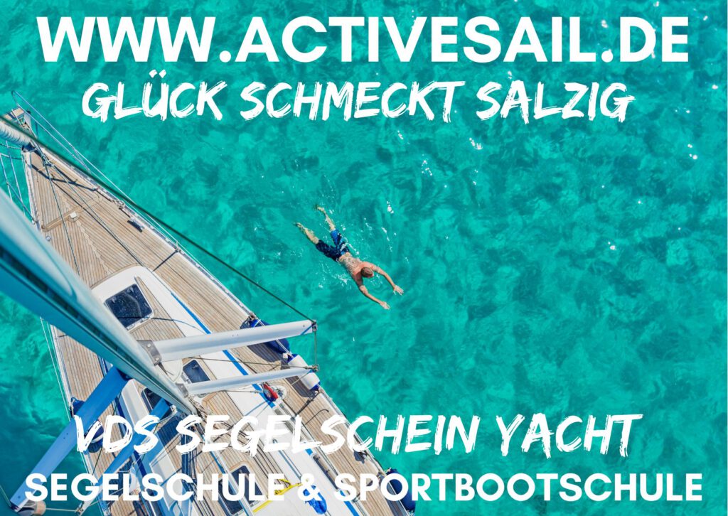 Yacht Charter mit Segelyacht in Ankerbucht in Kroatien Dalmatien. Der Segelschüler schwimmt um die Yacht.